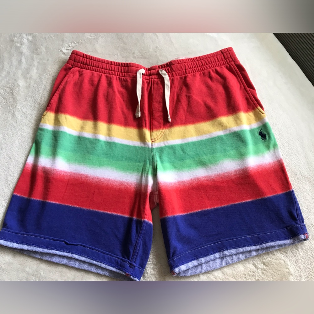 CUSTOM Polo by Ralph Lauren Barbados Navy painted stripe Terry lined Sweatshorts